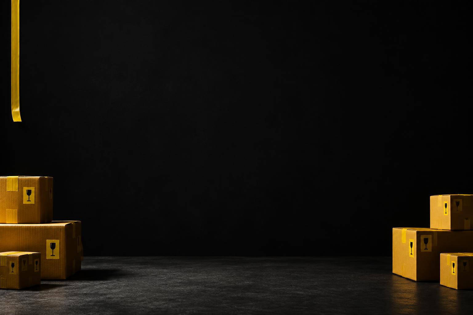 Yellow parcels in a dark shipping studio